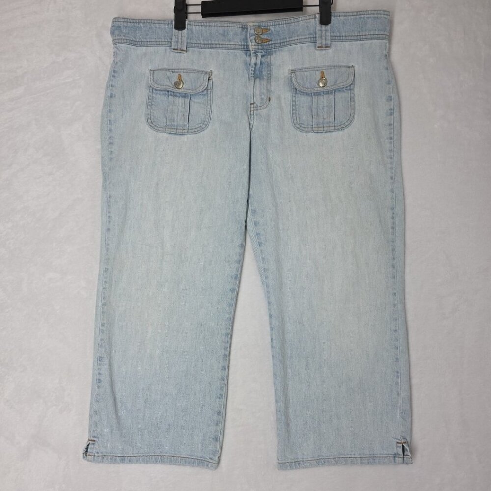 VTG Old Navy Brand Ultra Low Waist Y2K Grunge Stretch Capris Blue Denim Size 16